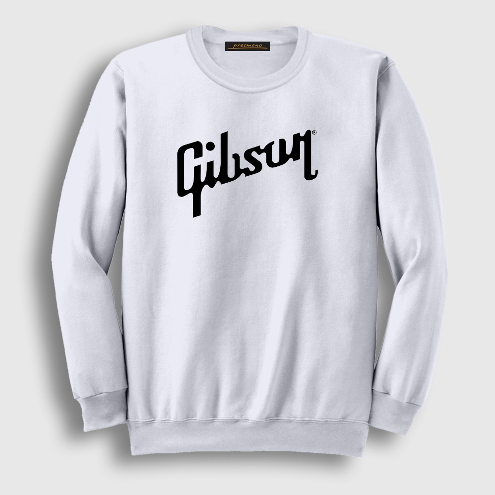Logo Gibson Gitar Gitarist Sweatshirt Beyaz