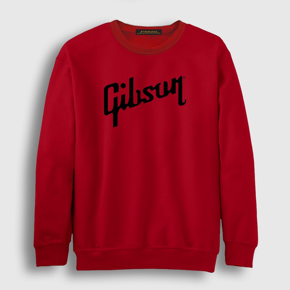 Logo Gibson Gitar Gitarist Sweatshirt Kırmızı