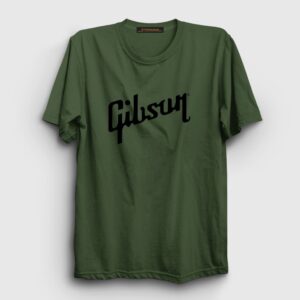 Logo Gibson Gitar Gitarist Tişört Haki