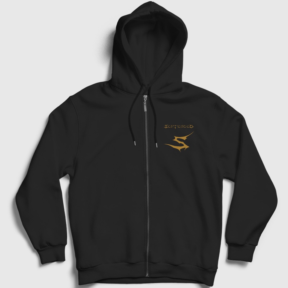 Logo Sentenced Metal Fermuarlı Kapşonlu Sweatshirt Siyah