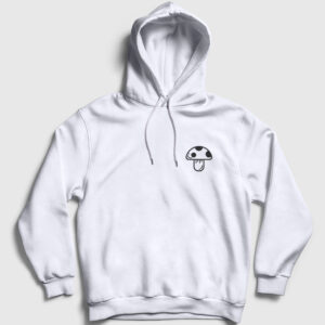 Minimal Mantar Kapşonlu Sweatshirt beyaz