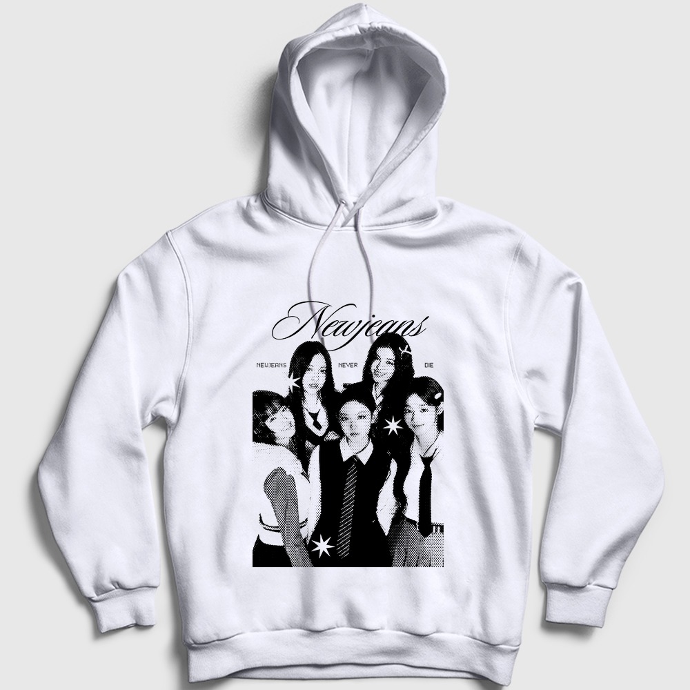 Never Die K-Pop NewJeans Kapşonlu Sweatshirt Beyaz