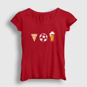 Pizza Futbol Bira Kadın Tişört kırmızı