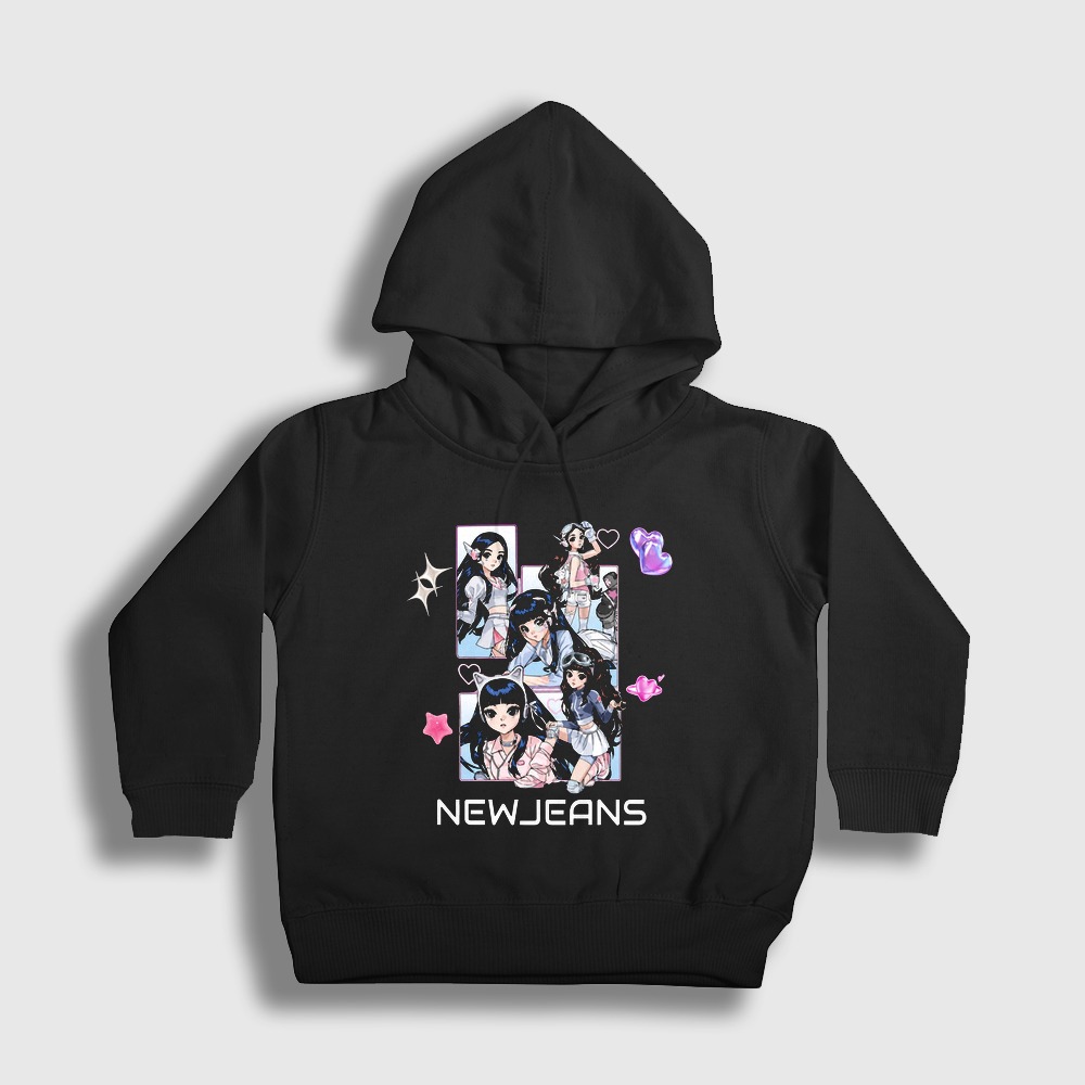 Poster Get Up K-Pop Newjeans Çocuk Kapşonlu Sweatshirt Siyah