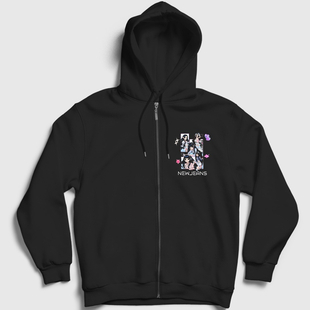 Poster Get Up K-Pop Newjeans Fermuarlı Kapşonlu Sweatshirt Siyah