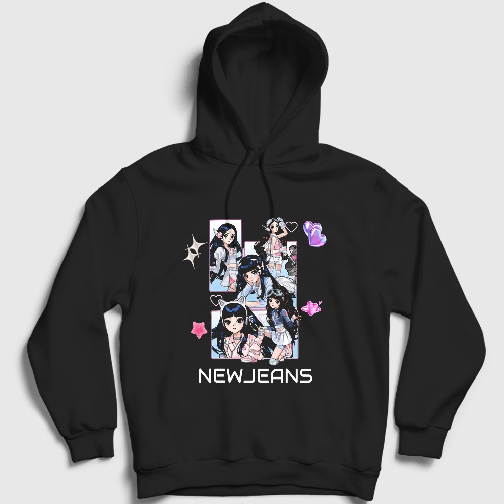 Poster Get Up K-Pop Newjeans Kapşonlu Sweatshirt Siyah