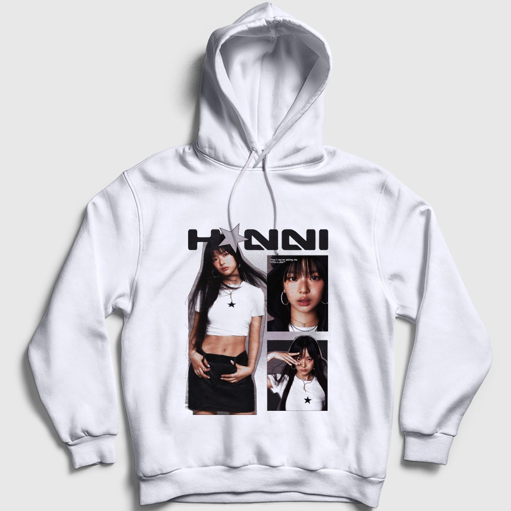 Poster Hanni K-Pop Newjeans Kapşonlu Sweatshirt Beyaz