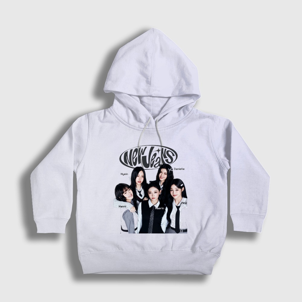 Poster V2 New Jeans K-Pop Newjeans Çocuk Kapşonlu Sweatshirt Beyaz