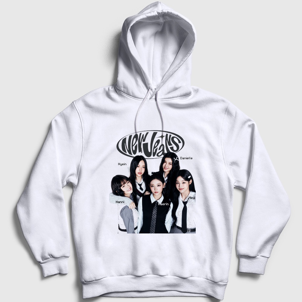 Poster V2 New Jeans K-Pop Newjeans Kapşonlu Sweatshirt Beyaz
