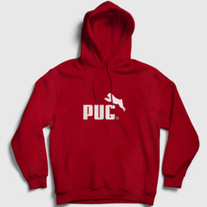 Pug Kapşonlu Sweatshirt kırmızı
