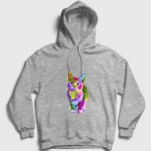 Renkli Kedi Kapşonlu Sweatshirt gri kırçıllı