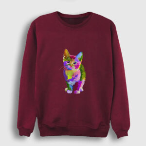Renkli Kedi Sweatshirt bordo