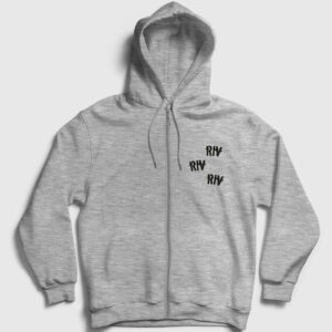 Riv Riv Riv Fermuarlı Kapşonlu Sweatshirt gri kırçıllı