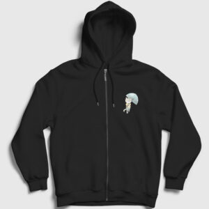 Şemsiyeli Kedi Fermuarlı Kapşonlu Sweatshirt siyah