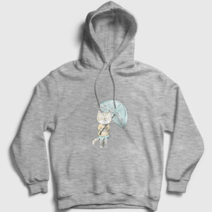 Şemsiyeli Kedi Kapşonlu Sweatshirt gri kırçıllı