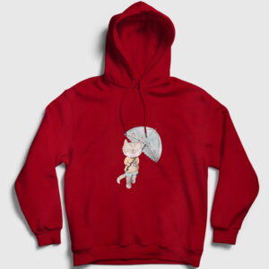 Şemsiyeli Kedi Kapşonlu Sweatshirt kırmızı