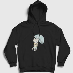 Şemsiyeli Kedi Kapşonlu Sweatshirt siyah