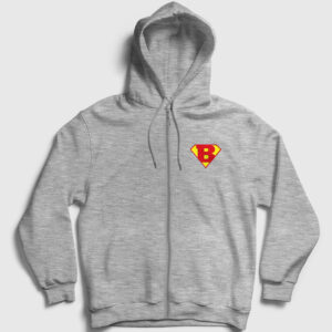 Süper Barmen Fermuarlı Kapşonlu Sweatshirt gri kırçıllı