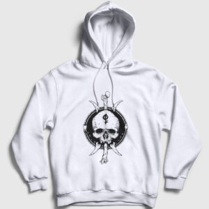 Tribal Skull and Bones Kapşonlu Sweatshirt beyaz