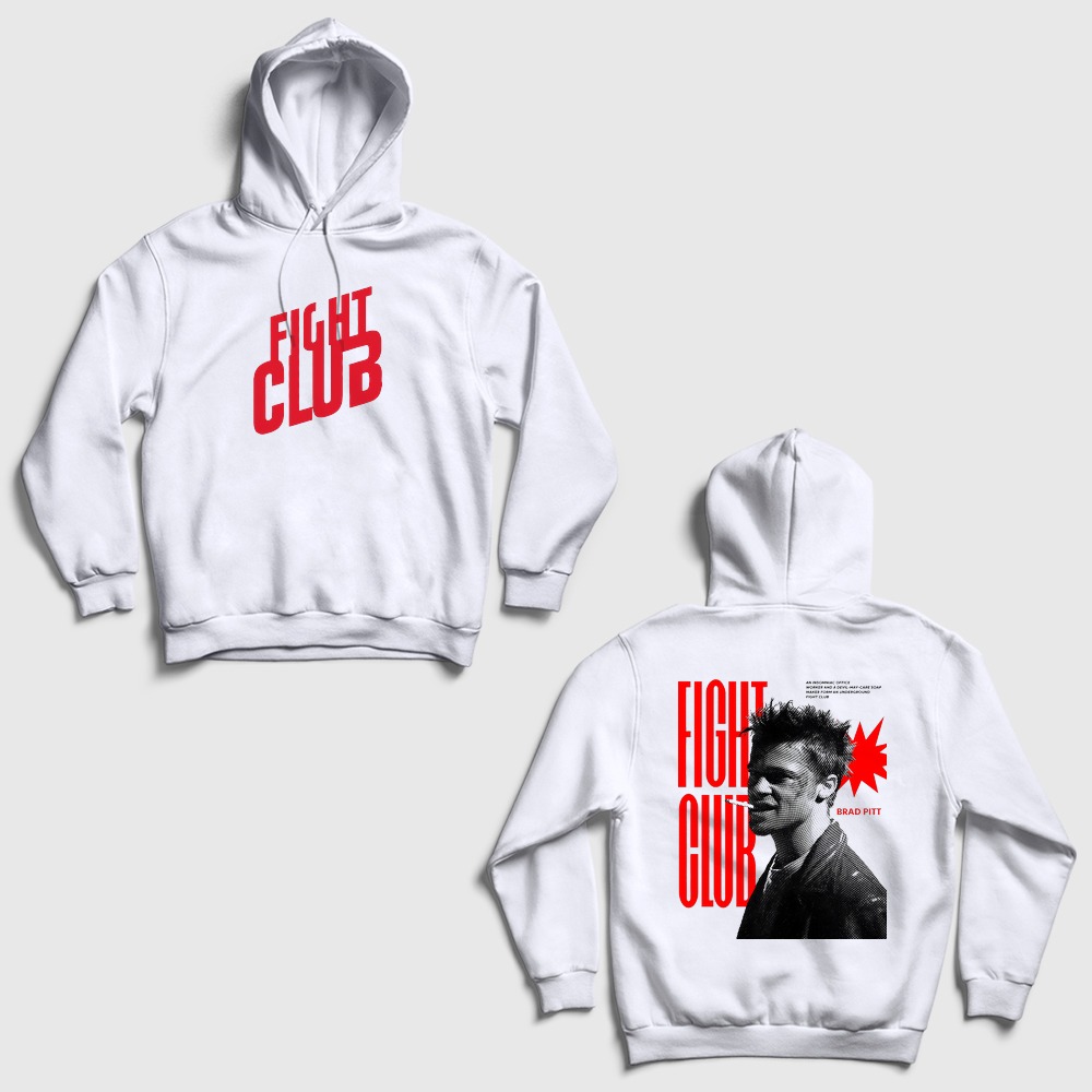 Tyler Durden Fight Club Sırt Baskılı Kapşonlu Sweatshirt Beyaz