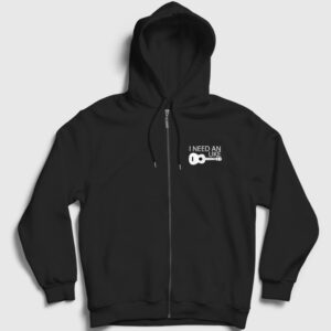 Ukulele Fermuarlı Kapşonlu Sweatshirt siyah