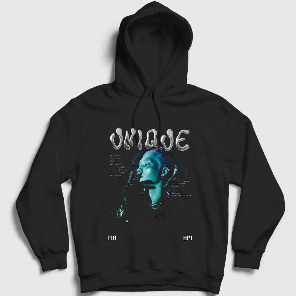Unique Soul K-Pop P1harmony Kapşonlu Sweatshirt Siyah