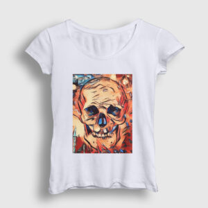 Watercolor Skull Kadın Tişört beyaz