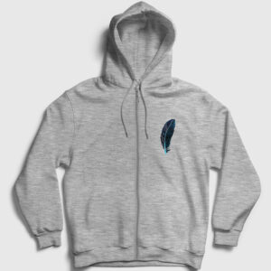 Yeşil Kuş Tüyü Fermuarlı Kapşonlu Sweatshirt gri kırçıllı